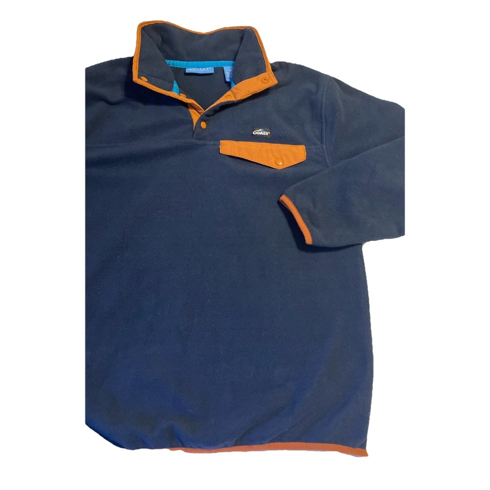 Coast Pawleys Snap Neck‎ Pullover Fleece Sweatshirt, Orange/Blue Mens Medium - Picture 9 of 12